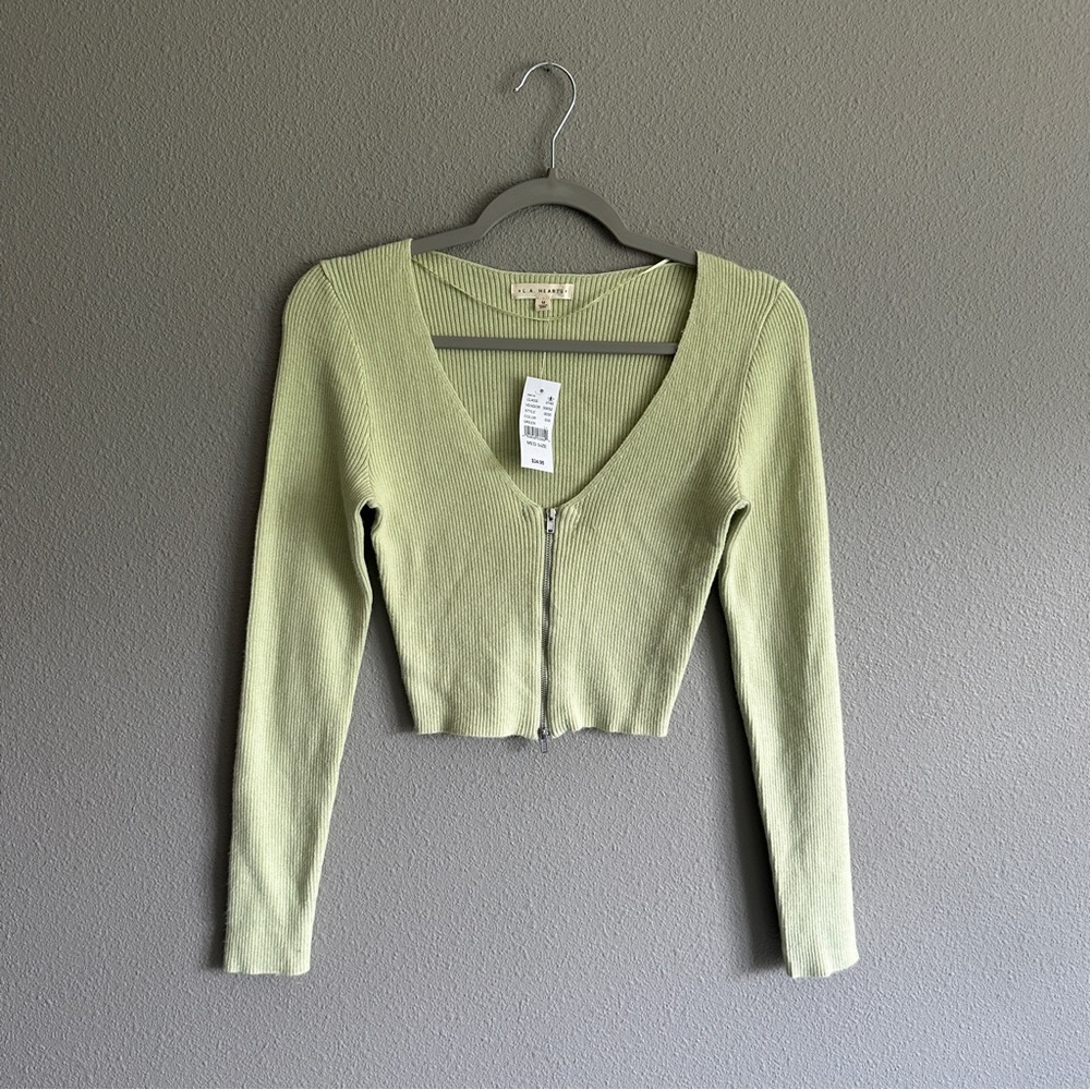 NWT L.A. Hearts Green Ribbed V-Neck Crop Cardigan Medium